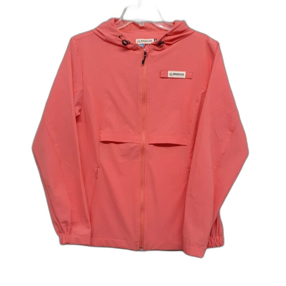 Magellan Fish Gear Women Sz XS Jacket Windbreaker Peach Pink Zip Up Hood Utility